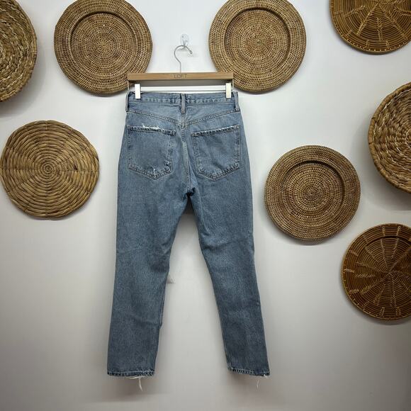 $208 AGOLDE Revolve Button Fly Distressed High Rise Crop Riley Jeans Denim 27 - Picture 2 of 7